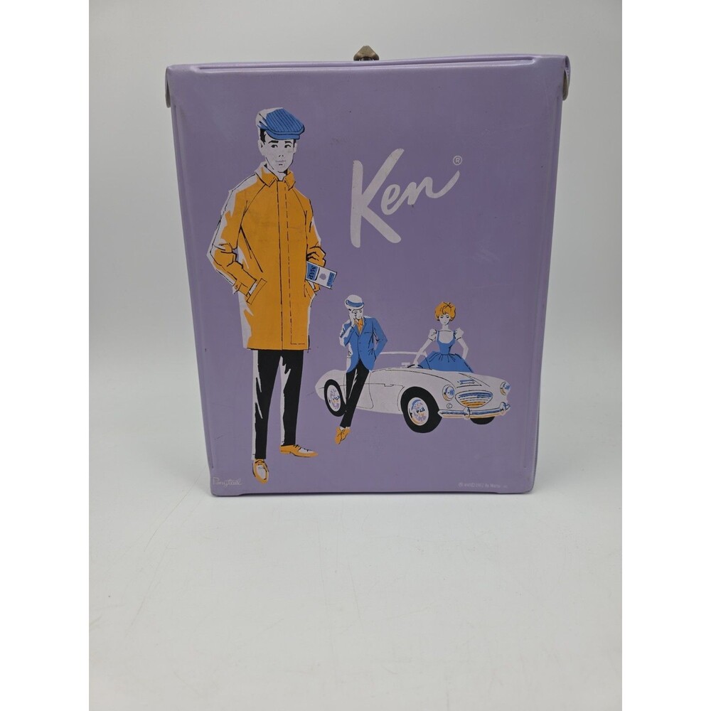 Vintage 1962 Ken Doll Lavender Ponytail Carrying Case 2 Drawers & Clotges Hanger